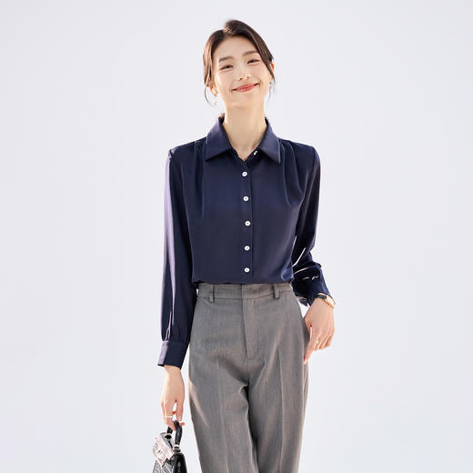 【舒适优雅】罗蒙女士长袖衬衫百搭日常大众时尚商务通勤开衫衬衫女 商品图5