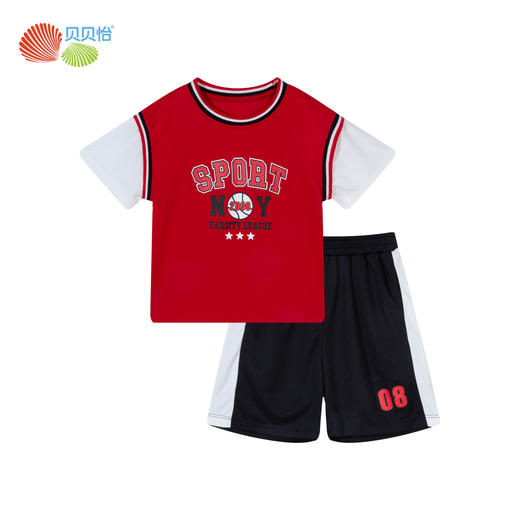 贝贝怡童装男童运动球服套装2024夏季儿童假两件网眼透气凉感速干ZB2DT003 商品图3