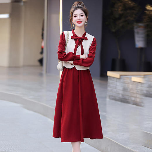 2024新款春季时尚洋气修身显瘦小香风气质长袖裙子两件套连衣裙HR-HMQY5176 商品图0