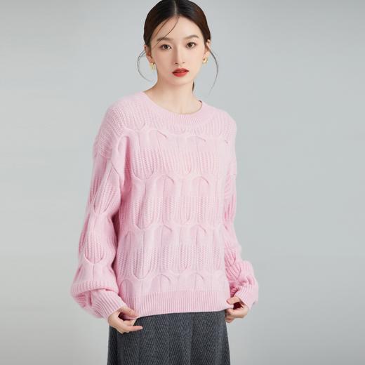 东黎 • 山羊绒 女士秋冬春季针织圆领重工绞花套头羊绒衫慵懒 WSR-21S44 商品图5