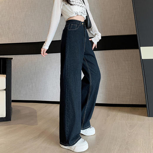 春季新款2025韩版大码胖妹妹宽松不规则高腰显瘦阔腿牛仔裤女 商品图1