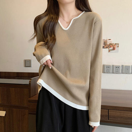 大码女装2025春装新款洋气V领针织衫胖mm宽松百搭毛衣打底衫 商品图2