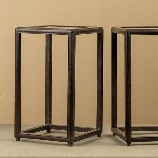 清 红木镶云石四面平花几摆件（一对） 商品图3