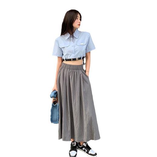 【夏日显瘦，时尚优雅】山本半身裙女中长款 夏季过膝显瘦长裙 复古A型褶皱慵懒风裙子 淑女范十足！ 商品图5