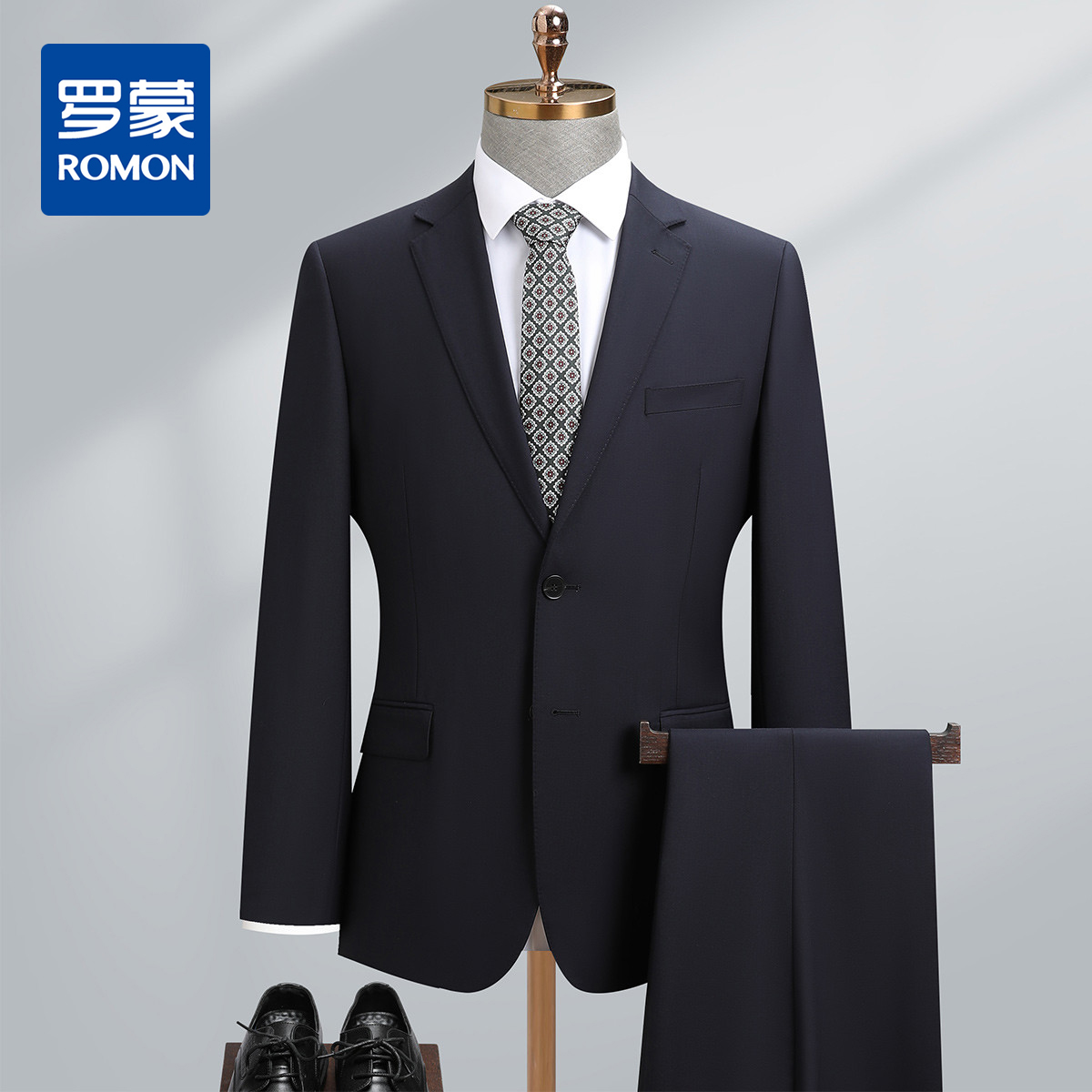【70羊毛】罗蒙男士羊毛西装套装两件套商品质商务正装职业通勤西服套装