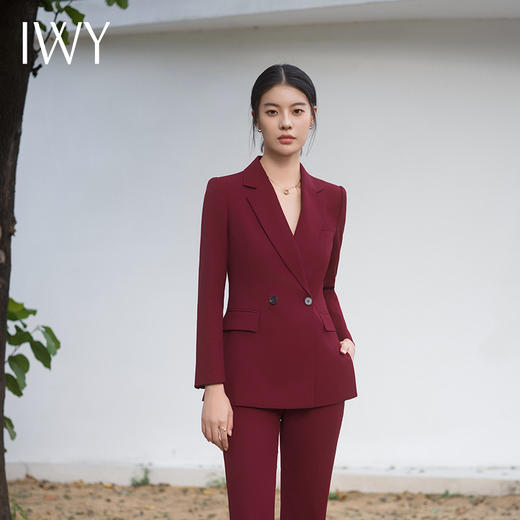 IWY/酒红色西装套装春高级感设计师主持人艺考播音服装修身气质职业装C14220+P34217 商品图3