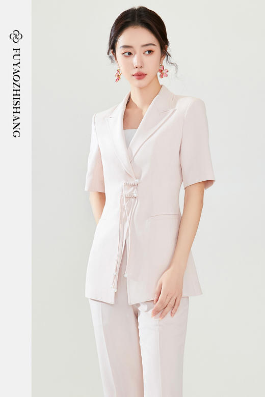 FUYAO扶摇 国风流苏盘扣西装外套女夏季短袖小个子新中式西服上衣 商品图4