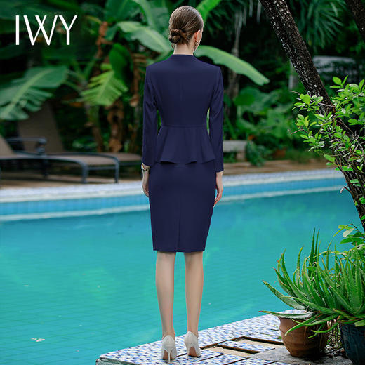 IWY/藏青色气质女神范儿荷叶边西装外套包臀裙时尚套装春季套裙CS1852 商品图4