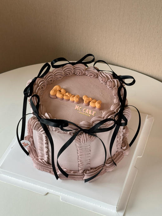 洛丽塔裱花蛋糕 粉色黑色蝴蝶结丝带2 商品图0