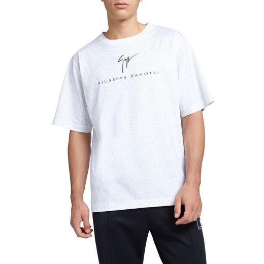 Giuseppe Zanotti 男士签名徽标刺绣棉质圆领短袖T恤 白色 ERU4001001 商品图1