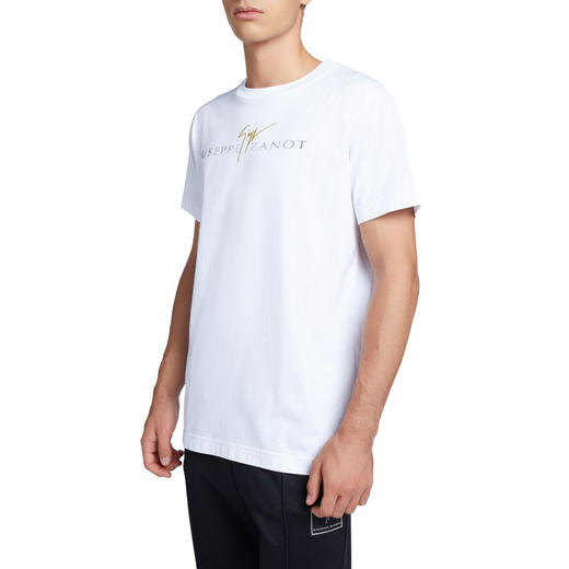 Giuseppe Zanotti 男士签名徽标刺绣棉质圆领短袖T恤 白色 ERU4000001 商品图1