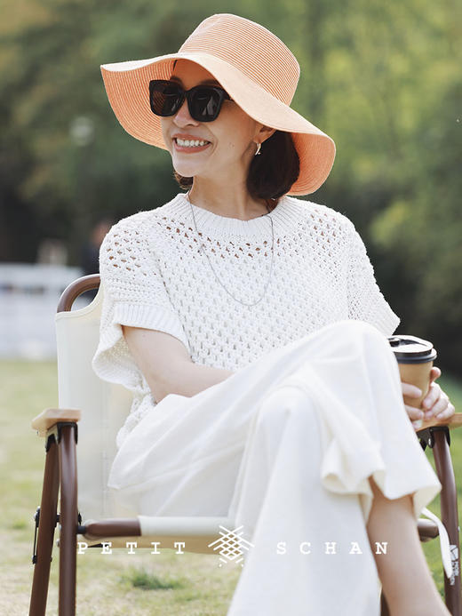PETIT SCHAN小闪  CLO#251 Tide 潮汐 日本进口和纸纱混纺棉丝落肩网眼套头衫女 商品图0