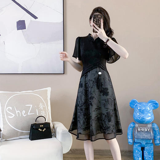 奢姿2025年夏装新款大码女装改良旗袍连衣裙胖妹妹拼接裙子9932890856【1】 商品图2