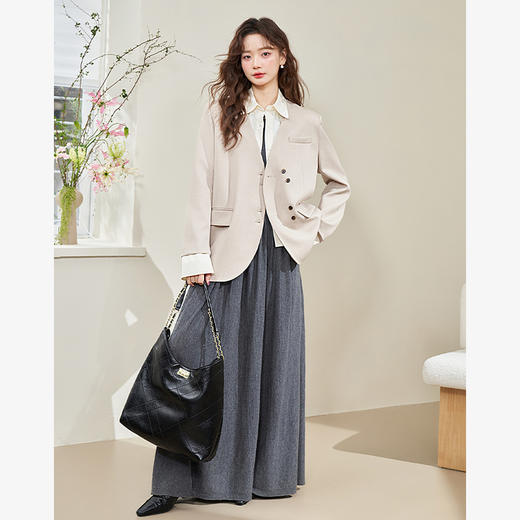 假两件翻领休闲通勤廓形西装外套女春季新款拼接袖口西服V0040538 商品图1
