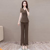 QYMOMS-YQA411-L2024年夏款短款显瘦修身时尚短袖小衫简约休闲开叉阔腿裤两件套装 商品缩略图0