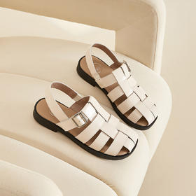 Safiya/索菲娅2024 夏季百搭镂空编织包头复古猪笼罗马鞋 SF42115109