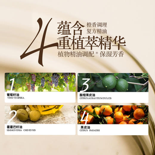 橙香调理精油100ml | 推腹部腿部背部气味芬芳。蕴含4重植萃精华。呵护肌肤水润细腻按摩复方精油蕴含多重植萃精华呵护肌肤使肌肤水润细腻葡萄籽霍霍巴籽酸橙葡萄柚果皮油替代佛手柑精油 商品图3