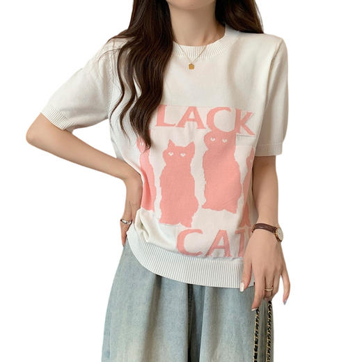 大码女装2025夏季新款胖mm减龄宽松提花针织短袖T恤百搭冰丝上衣 商品图4