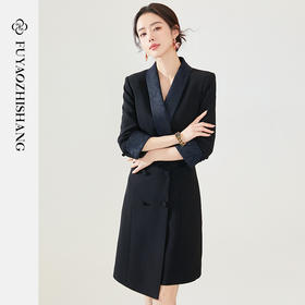FUYAO 拼接撞色西装连衣裙2024春季新款女装气质重工国风复古裙子