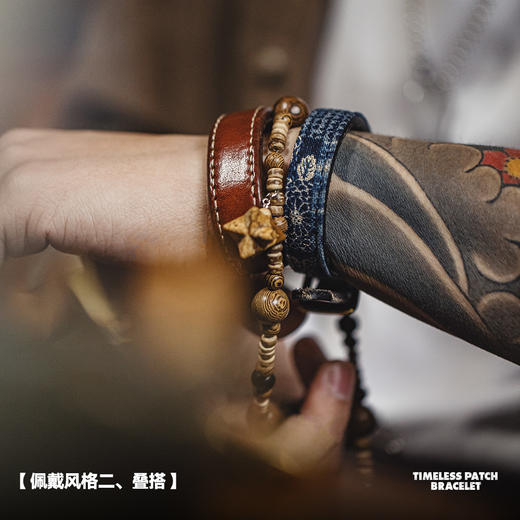工装优选复古boro百家布拼接手环黄铜头层植鞣牛皮手镯配饰品男女 商品图4