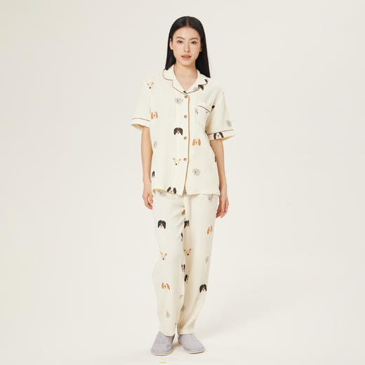 连绵·双层纱绉布100%棉开衫短袖长裤睡衣（男/女） 商品图4