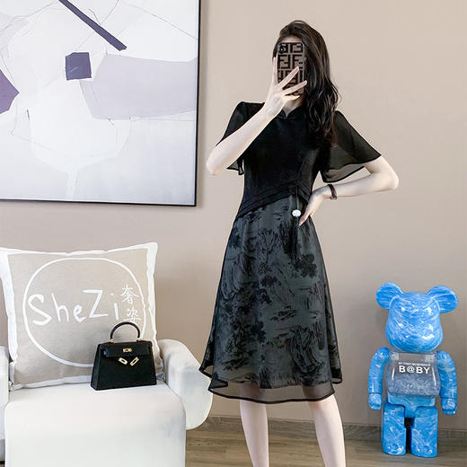 奢姿2025年夏装新款大码女装改良旗袍连衣裙胖妹妹拼接裙子9932890856【1】 商品图3