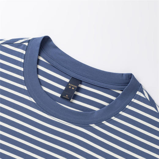 【桑蚕丝混纺】罗蒙春夏长袖T恤男士海魂衫休闲百搭经典男士圆领条纹T恤 商品图9