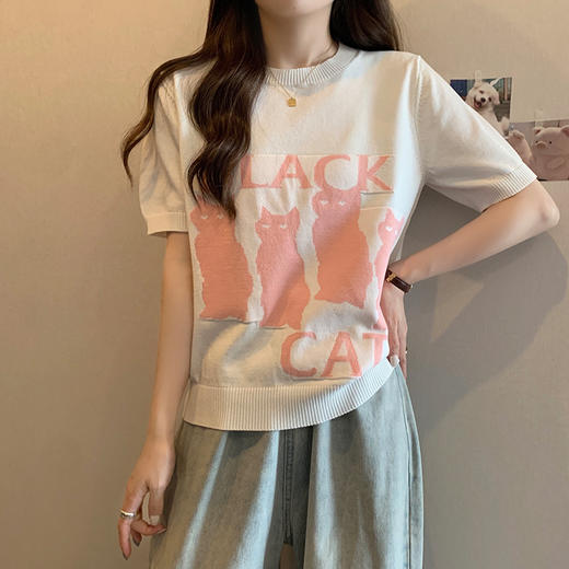 大码女装2025夏季新款胖mm减龄宽松提花针织短袖T恤百搭冰丝上衣 商品图2