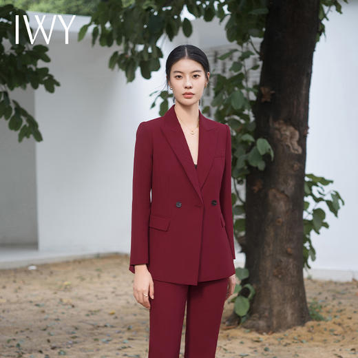 IWY/酒红色西装套装两件套大气时尚设计感高端ol职业装主持人上镜服装C14217+P34217 商品图1