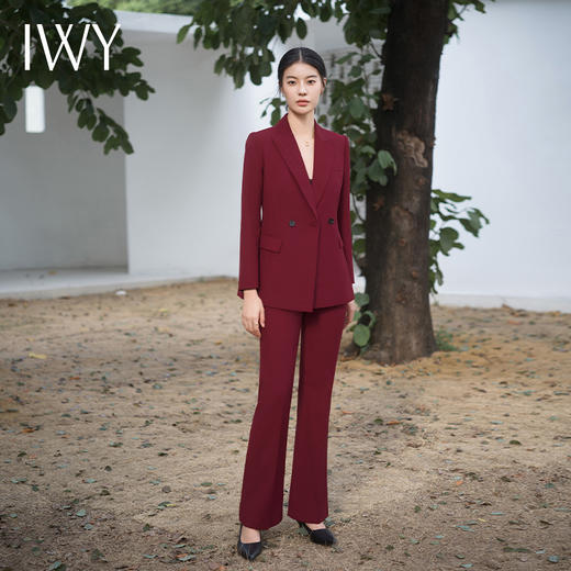 IWY/酒红色西装套装两件套大气时尚设计感高端ol职业装主持人上镜服装C14217+P34217 商品图0