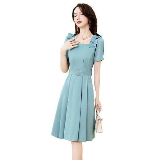HRFS-713-19夏季上新气质时尚简约大方轻奢设计高级感高腰纯色连衣裙 商品图4