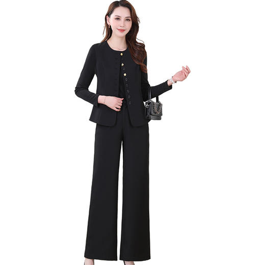 QYMXYKL-MB1012-L-24年夏款短款长袖洋气小香风外套宽松修身时尚显瘦阔腿裤两件套装 商品图4