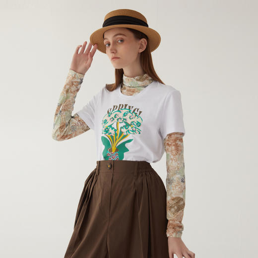 谜底T恤短袖女2024夏季新款简约百搭特色印花修身上衣女246MT7042 商品图1