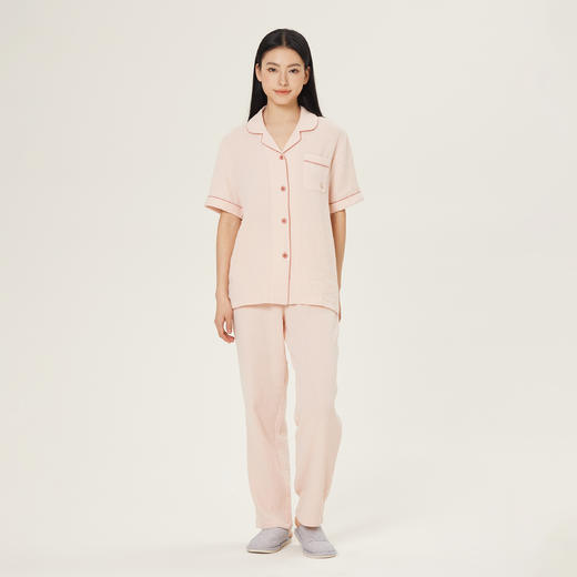 连绵·双层纱绉布100%棉开衫短袖长裤睡衣（男/女） 商品图3