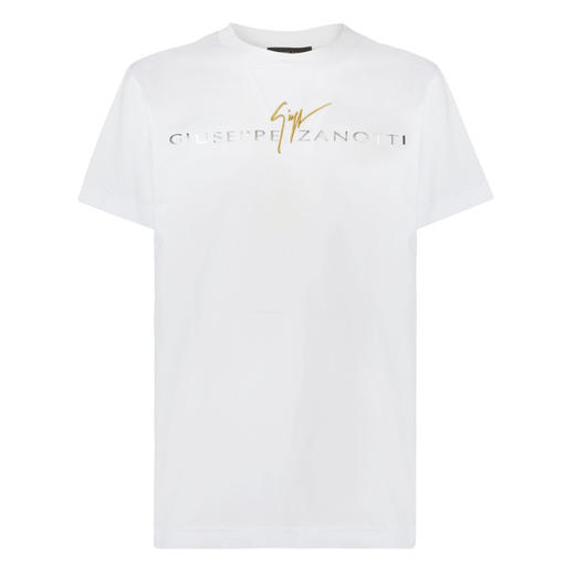 Giuseppe Zanotti 男士签名徽标刺绣棉质圆领短袖T恤 白色 ERU4000001 商品图0