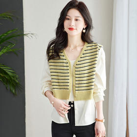 针织拼接假两件上衣，遮屁股V领针织开衫CC-QL-S6686