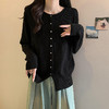 大码女装2025春季新款圆领胖MM气质正肩下摆开叉毛针织开衫女 商品缩略图5