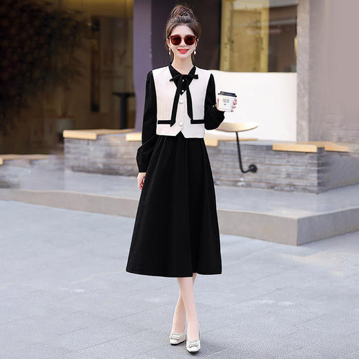 2024新款春季时尚洋气修身显瘦小香风气质长袖裙子两件套连衣裙HR-HMQY5176 商品图5