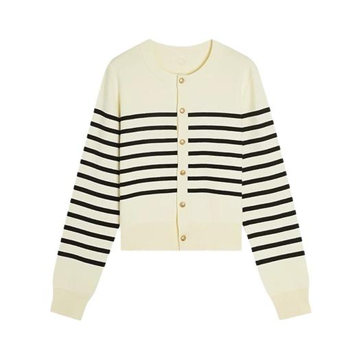 「春季新款！小众设计感」撞色复古条纹针织开衫女春季2024新款法式感外穿毛衣外套上衣 商品图4