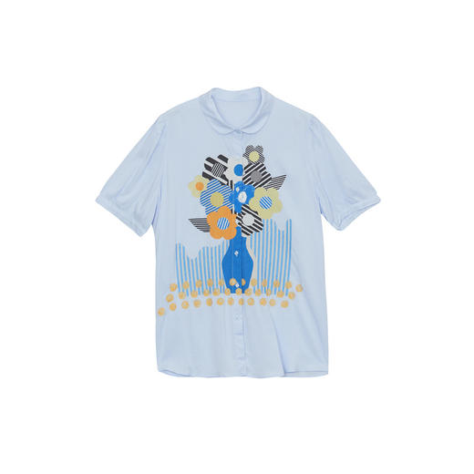 谜底定位印花衬衫短袖女2024夏新款复古小翻领宽松衬衣246MC7012 商品图4