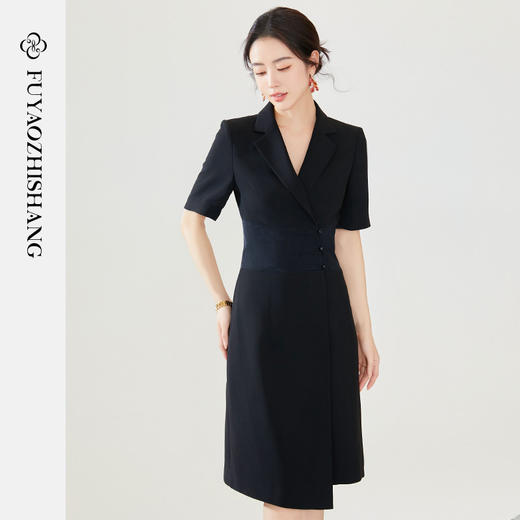 FUYAO扶摇 夏季女装连衣裙高级感黑色拼接西装裙新中式工作服裙子 商品图1