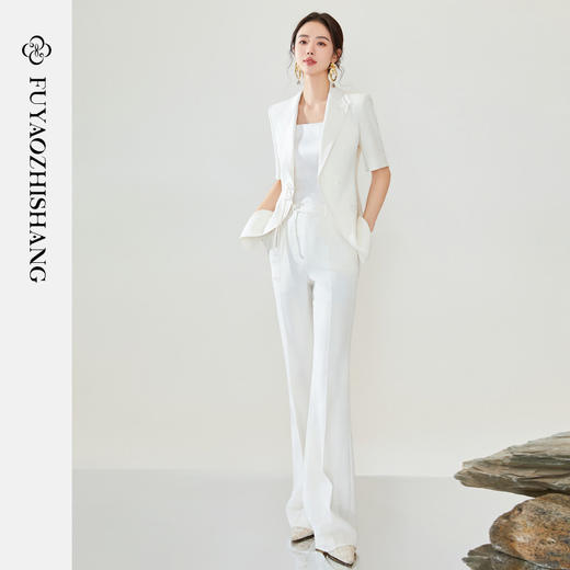 FUYAO扶摇 夏天穿搭一整套新中式白色西装套装流苏盘扣西服两件套 商品图2