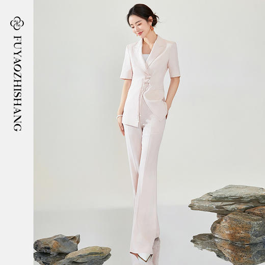 FUYAO扶摇 国风流苏盘扣西装外套女夏季短袖小个子新中式西服上衣 商品图3