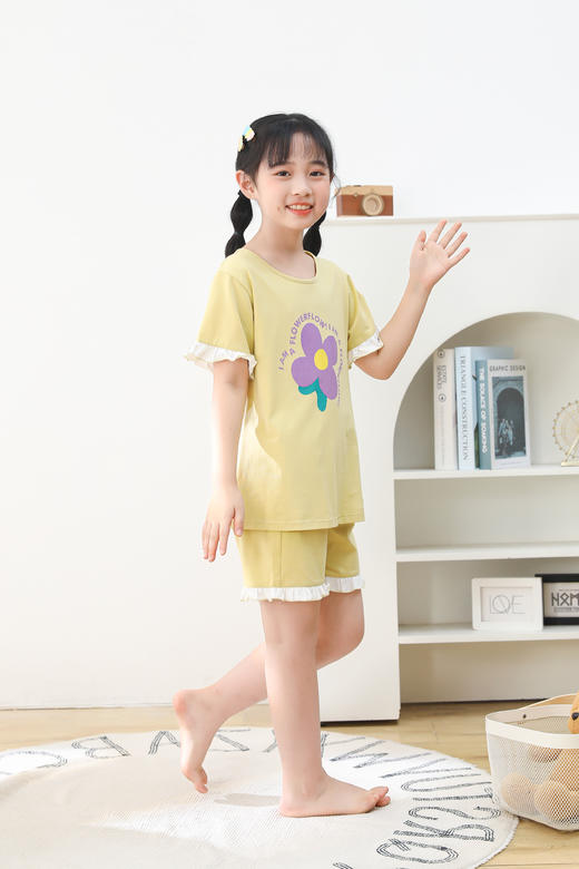 【39元限时秒杀】【秀黛】女童冰感纯棉短袖套装女童睡衣家居服H2440004T【门店同款】【如遇缺货自动退款，介意勿拍】 商品图4