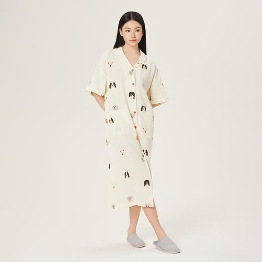 连绵·双层纱绉布100%棉开襟小狗图案连衣裙（女款） 商品图5