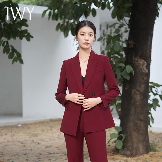 IWY/酒红色西装套装两件套大气时尚设计感高端ol职业装主持人上镜服装C14217+P34217 商品图2