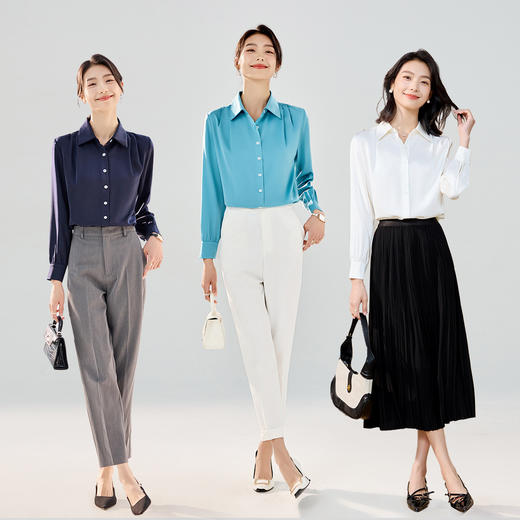 【舒适优雅】罗蒙女士长袖衬衫百搭日常大众时尚商务通勤开衫衬衫女 商品图1
