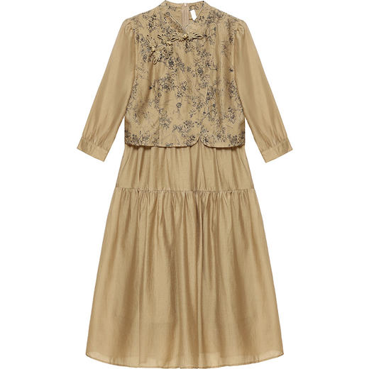 印花假两件大摆长裙，新中式国风优雅连衣裙QYM-XQD-53A2405-L 商品图4