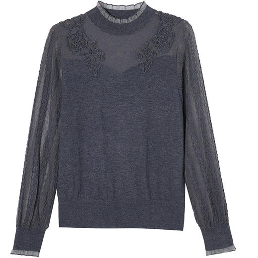 CC17-1918镂空针织衫女上衣洋气春装2024年新款春秋女装长袖妈妈蕾丝打底衫 商品图4