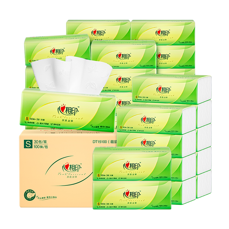 DT15100（箱装） 心相印茶语丝享100抽30包三层塑装纸